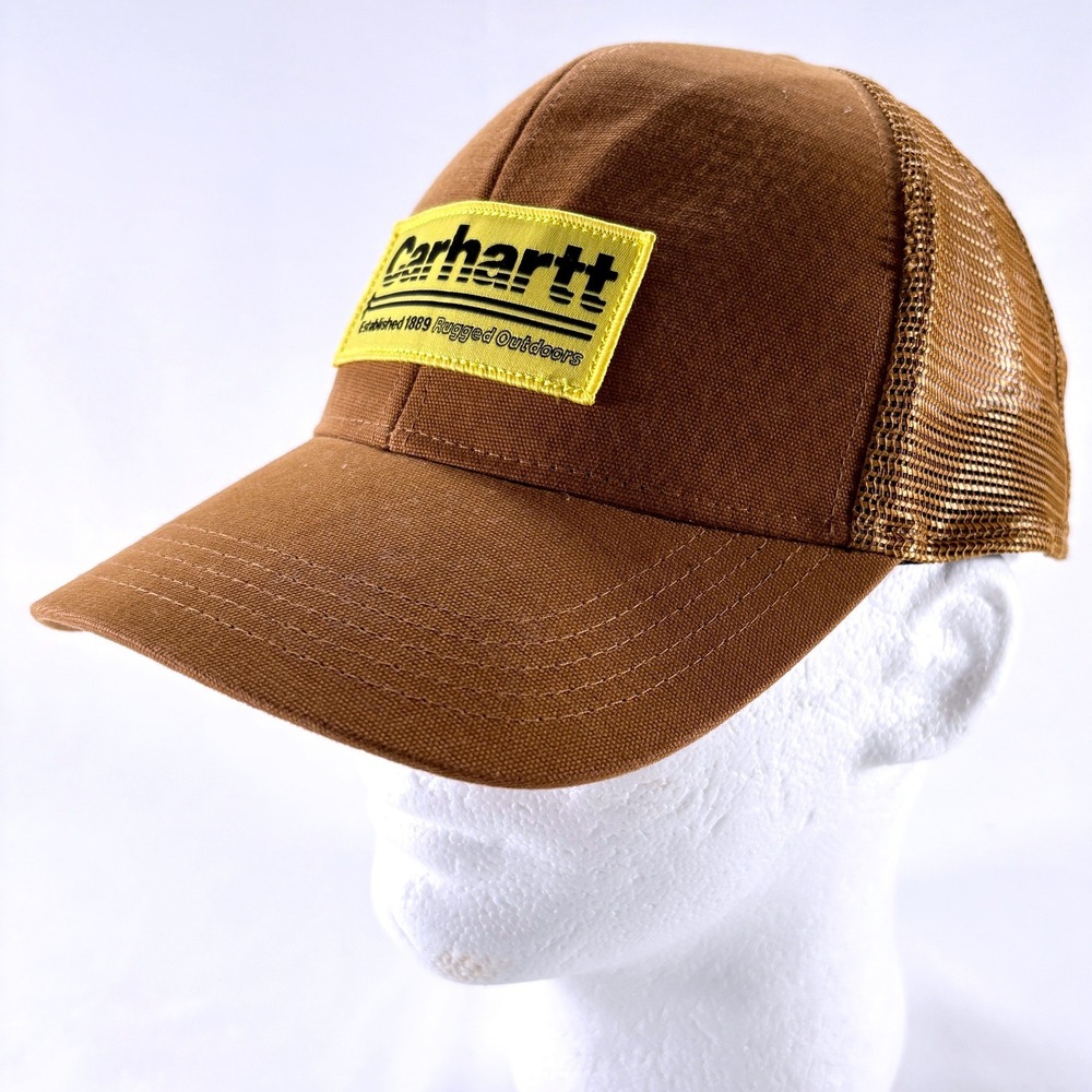 Carhartt Brown Rugged Outdoors Graphic Patch Mens Snapback Trucker Hat Cap